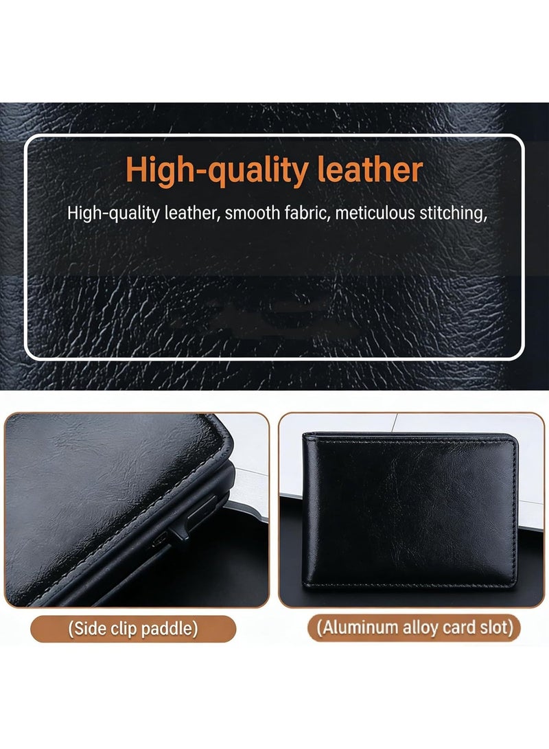 Arabest Wallets for Men, Pop up Men's Simple Genuine Leather Wallet Rfid Blocking, Credit Card Holder Anti-Theft, Slim, Minimalist, Front Pocket, Id Window (Black+Brown） - Image 4